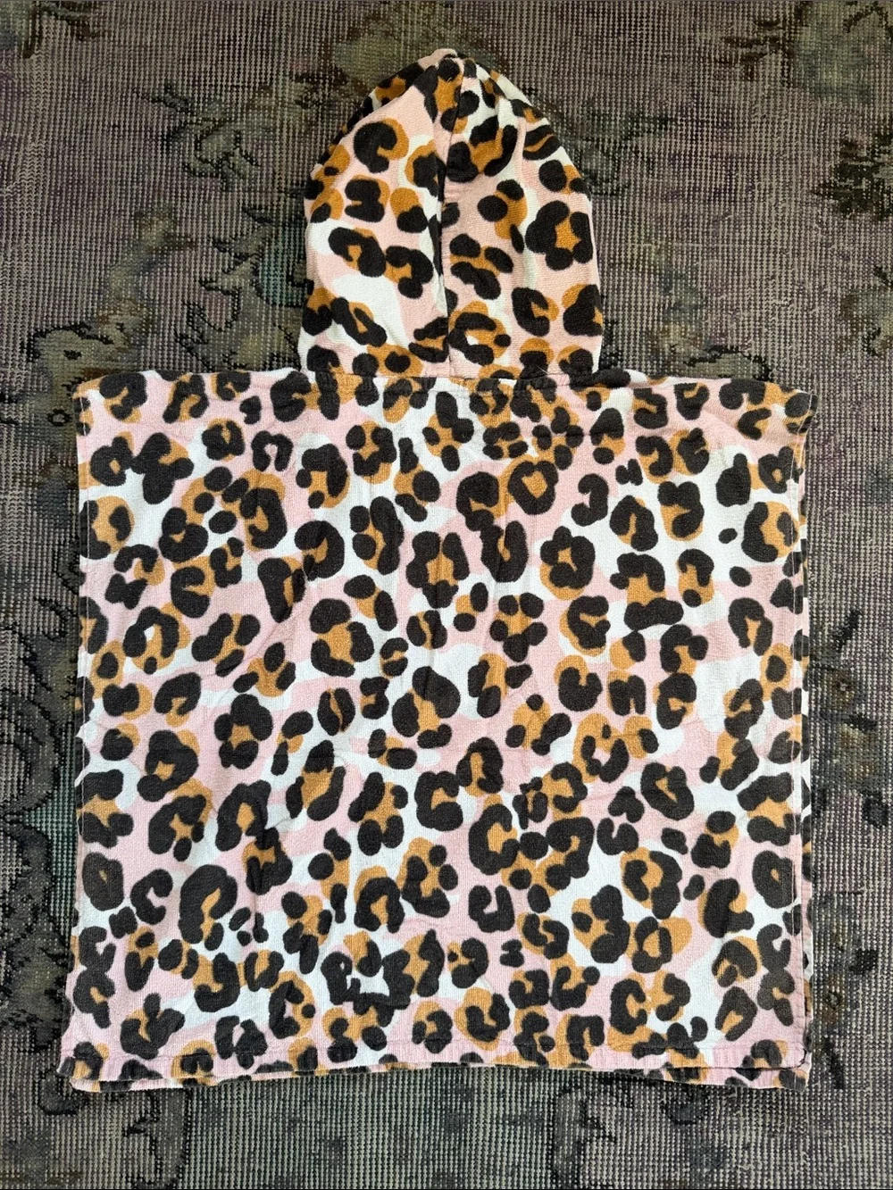 Mud Pie Kids Hooded Leopard Swim Poncho in Pink, Brown & Black